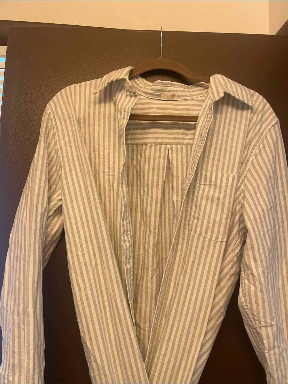 Brandy Melville Oversized Beige and White Striped Button-Down Shirt